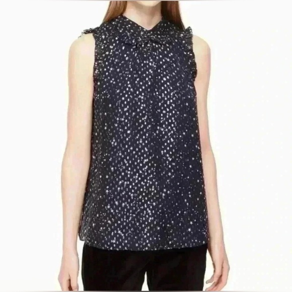 Kate Spade Night Sky Silk Blend Sleeveless Top Star Navy Silver Medium - Picture 1 of 8